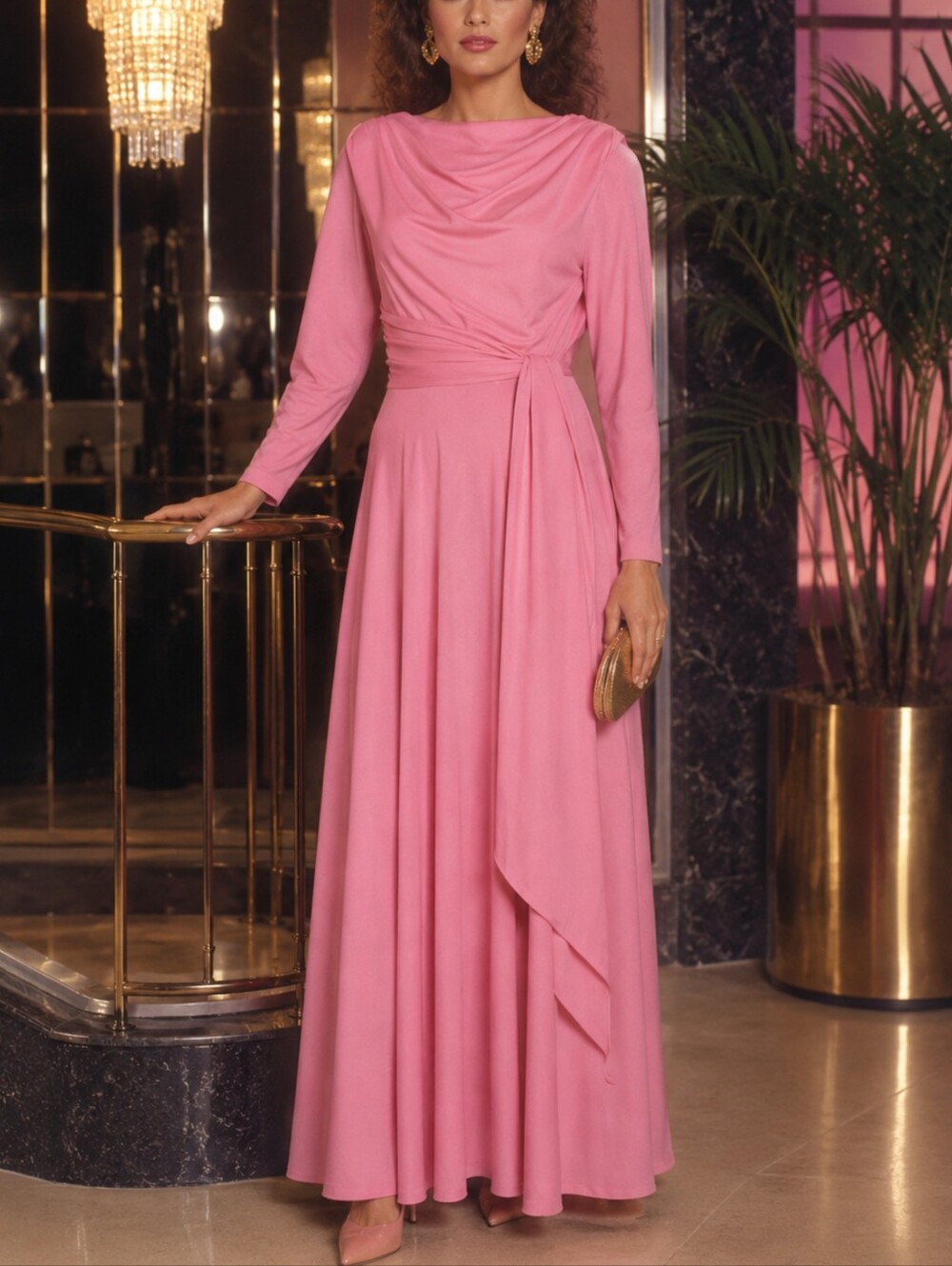 Themes Vintage 70s 80s Pink Maxi Draped Prom Party Disco Dress size 10